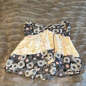 Free People Black and Pink Floral Strapless Top